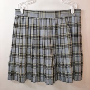 3/$18 New Plus 2X Blue Leopard Plaid Pleated Skirt Blue Yellow